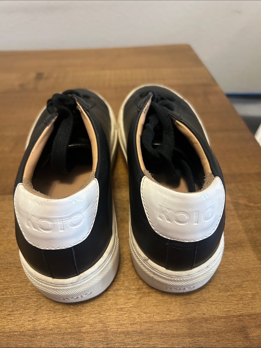 KOIO Black Leather Sneakers with White Heel Patch W9